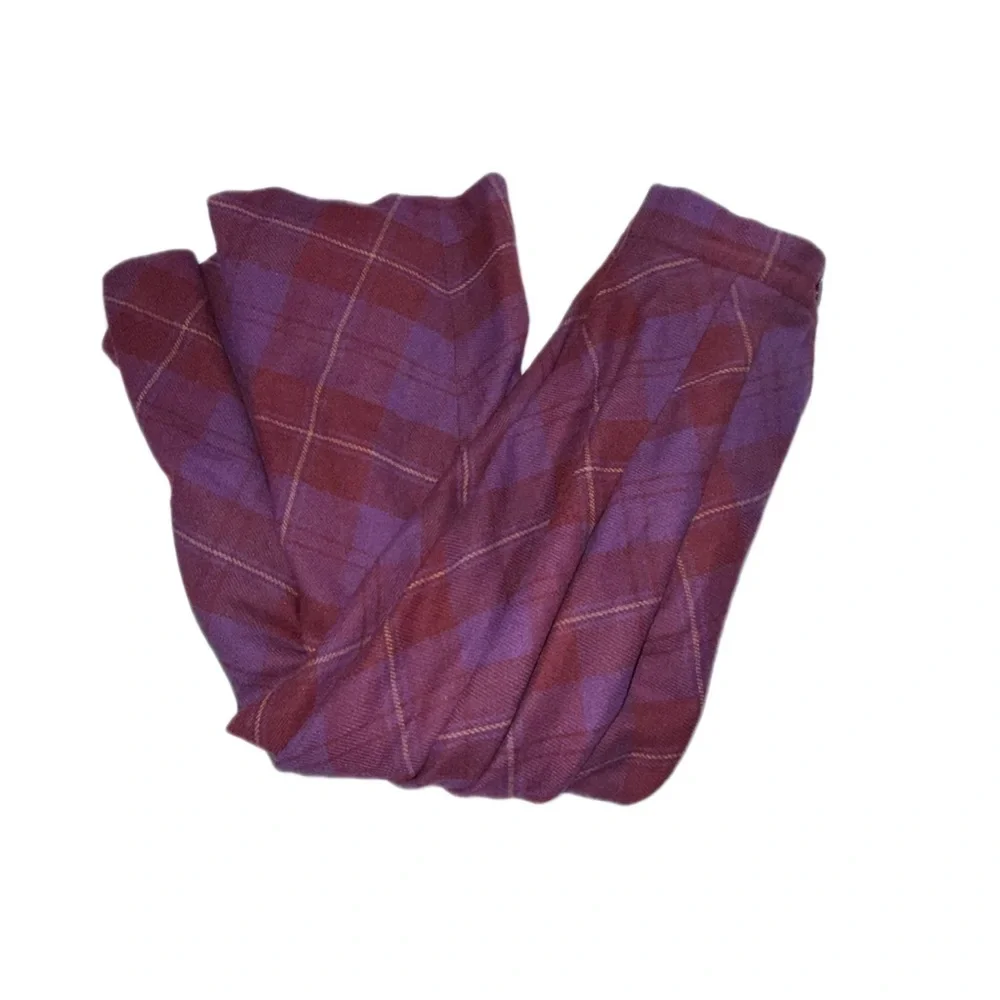 Vintage 1987 Thermo Jac Pleated Wool Plaid Midi Skirt Burgundy Purple Size 6